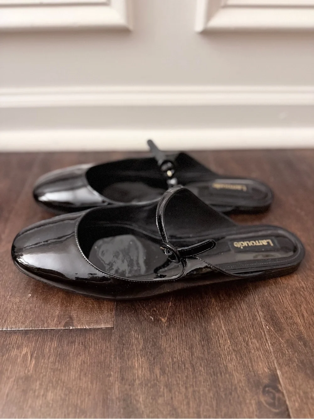 Larroude Blair Black Patent Leather Flat Mule 10